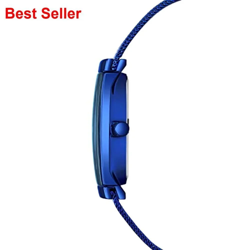 Stainless Steel Square Analog Quartz Watch with Mesh Strap